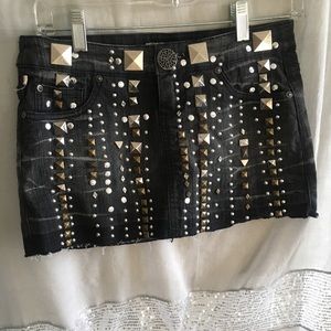 Jean skirt Studded  denim micro mini skirt